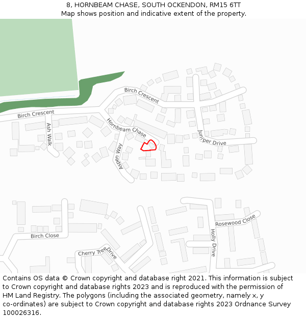 8, HORNBEAM CHASE, SOUTH OCKENDON, RM15 6TT: Location map and indicative extent of plot