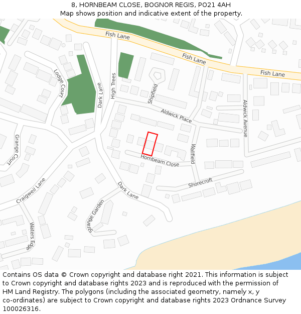 8, HORNBEAM CLOSE, BOGNOR REGIS, PO21 4AH: Location map and indicative extent of plot