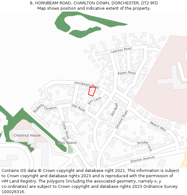 8, HORNBEAM ROAD, CHARLTON DOWN, DORCHESTER, DT2 9FD: Location map and indicative extent of plot