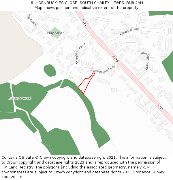 8, HORNBUCKLES CLOSE, SOUTH CHAILEY, LEWES, BN8 4AH: Location map and indicative extent of plot