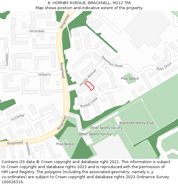 8, HORNBY AVENUE, BRACKNELL, RG12 7FA: Location map and indicative extent of plot