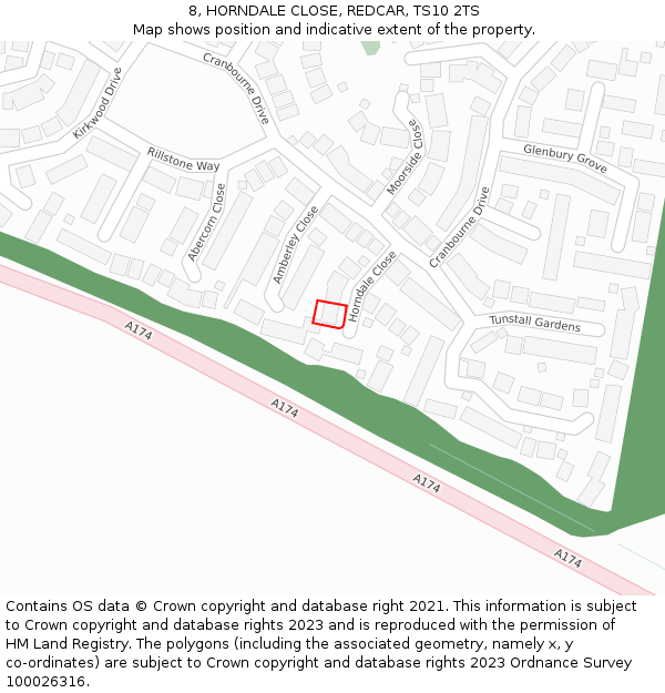 8, HORNDALE CLOSE, REDCAR, TS10 2TS: Location map and indicative extent of plot