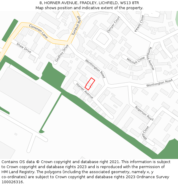 8, HORNER AVENUE, FRADLEY, LICHFIELD, WS13 8TR: Location map and indicative extent of plot