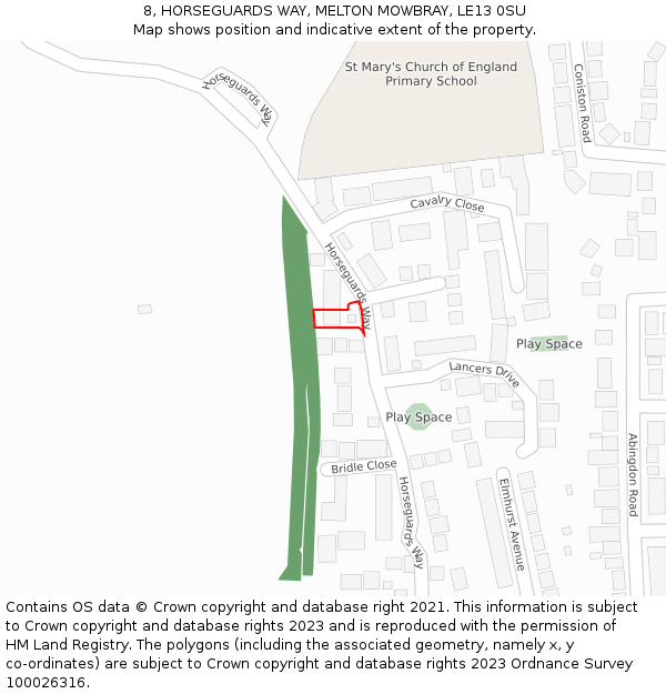 8, HORSEGUARDS WAY, MELTON MOWBRAY, LE13 0SU: Location map and indicative extent of plot