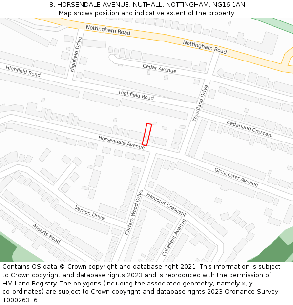 8, HORSENDALE AVENUE, NUTHALL, NOTTINGHAM, NG16 1AN: Location map and indicative extent of plot