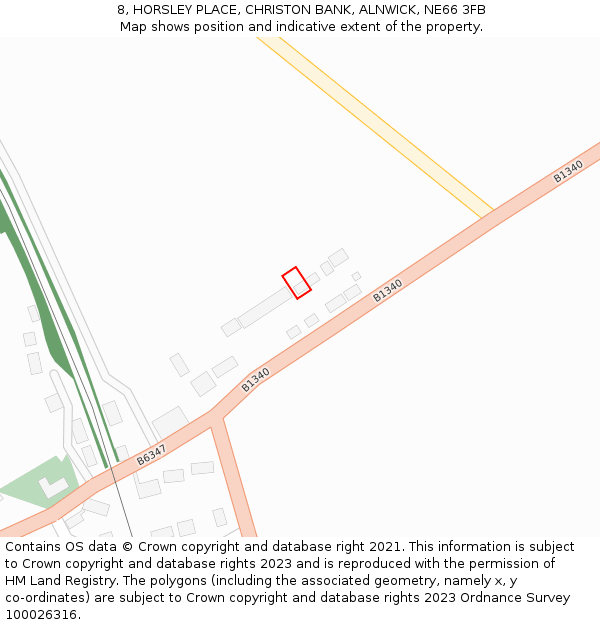 8, HORSLEY PLACE, CHRISTON BANK, ALNWICK, NE66 3FB: Location map and indicative extent of plot