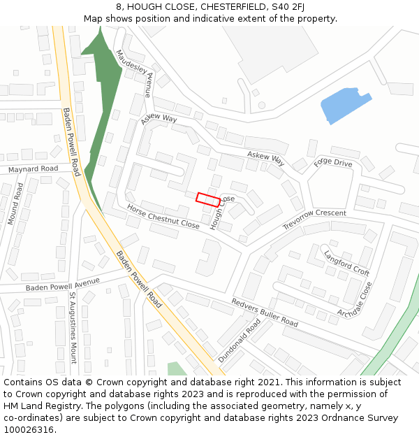 8, HOUGH CLOSE, CHESTERFIELD, S40 2FJ: Location map and indicative extent of plot