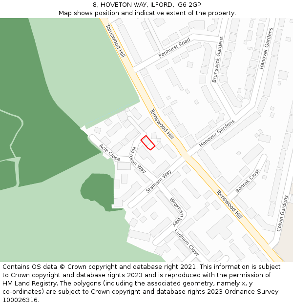 8, HOVETON WAY, ILFORD, IG6 2GP: Location map and indicative extent of plot