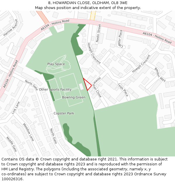 8, HOWARDIAN CLOSE, OLDHAM, OL8 3WE: Location map and indicative extent of plot