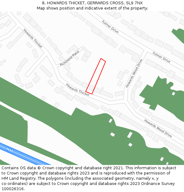 8, HOWARDS THICKET, GERRARDS CROSS, SL9 7NX: Location map and indicative extent of plot