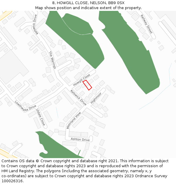 8, HOWGILL CLOSE, NELSON, BB9 0SX: Location map and indicative extent of plot