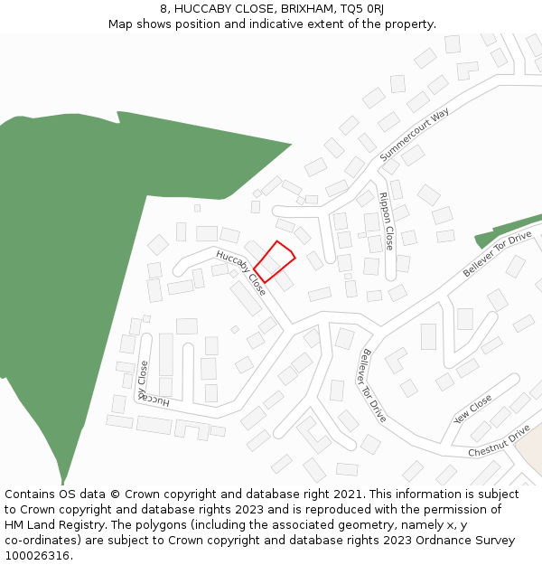 8, HUCCABY CLOSE, BRIXHAM, TQ5 0RJ: Location map and indicative extent of plot