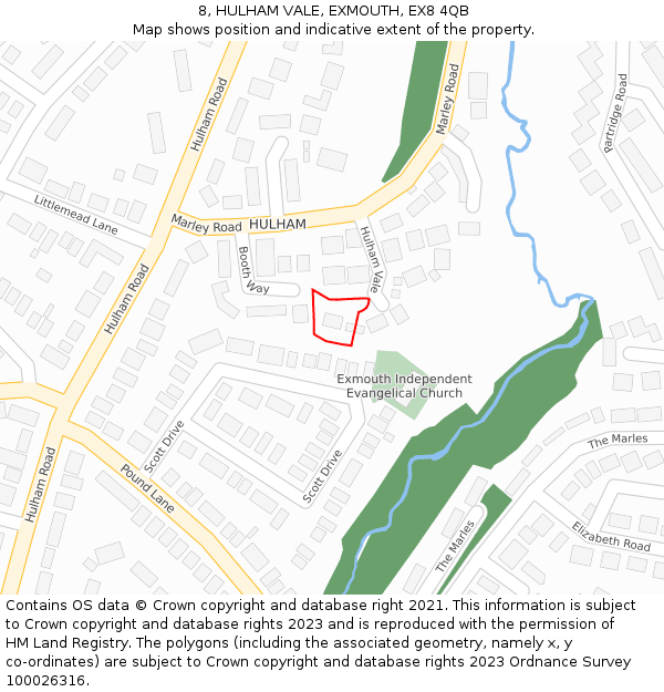 8, HULHAM VALE, EXMOUTH, EX8 4QB: Location map and indicative extent of plot