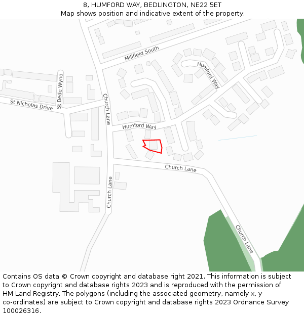 8, HUMFORD WAY, BEDLINGTON, NE22 5ET: Location map and indicative extent of plot