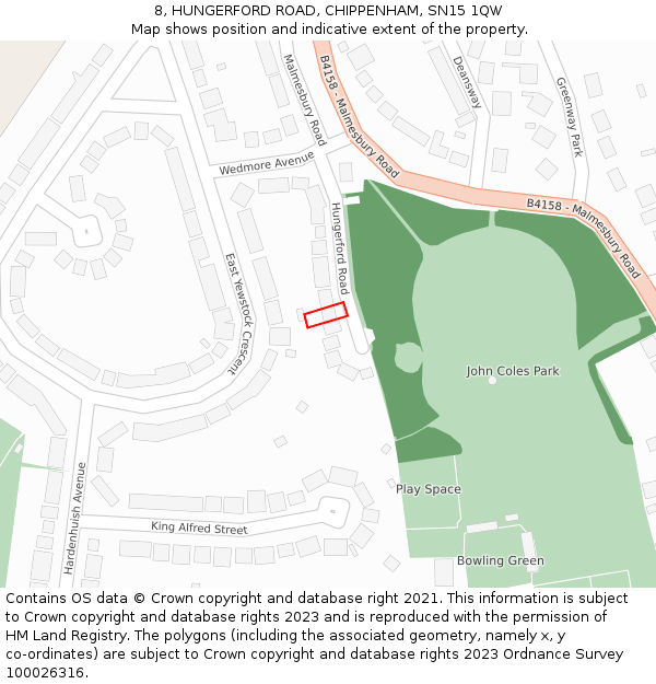 8, HUNGERFORD ROAD, CHIPPENHAM, SN15 1QW: Location map and indicative extent of plot