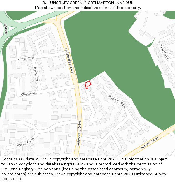 8, HUNSBURY GREEN, NORTHAMPTON, NN4 9UL: Location map and indicative extent of plot