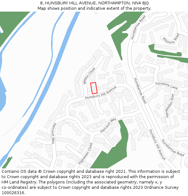 8, HUNSBURY HILL AVENUE, NORTHAMPTON, NN4 8JQ: Location map and indicative extent of plot