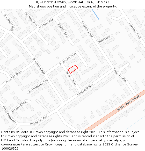 8, HUNSTON ROAD, WOODHALL SPA, LN10 6PE: Location map and indicative extent of plot