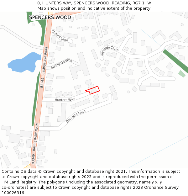 8, HUNTERS WAY, SPENCERS WOOD, READING, RG7 1HW: Location map and indicative extent of plot