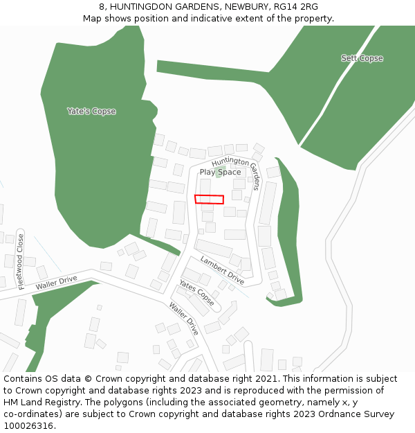 8, HUNTINGDON GARDENS, NEWBURY, RG14 2RG: Location map and indicative extent of plot