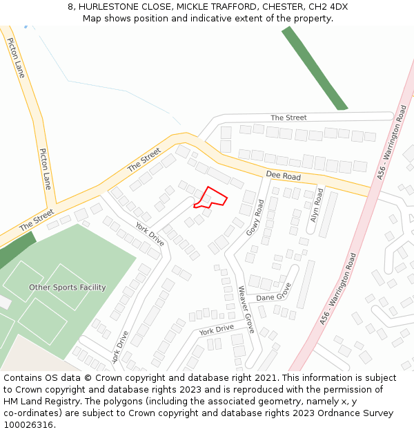 8, HURLESTONE CLOSE, MICKLE TRAFFORD, CHESTER, CH2 4DX: Location map and indicative extent of plot