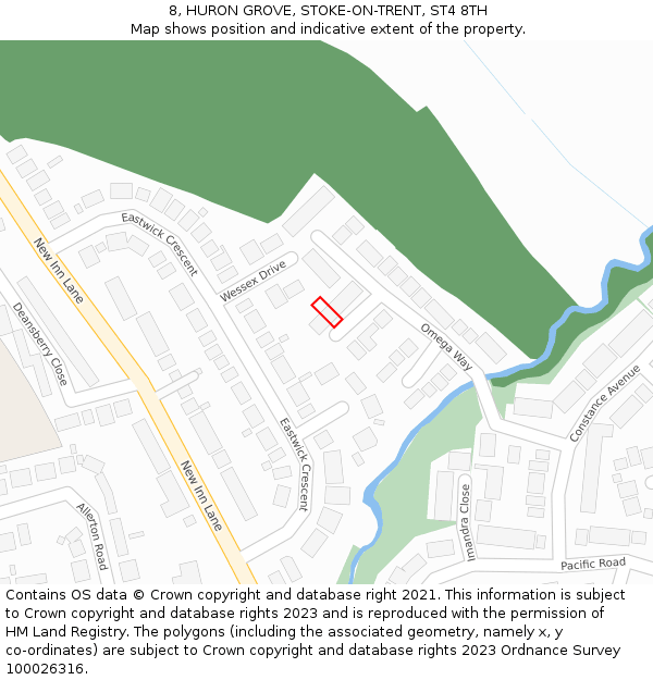 8, HURON GROVE, STOKE-ON-TRENT, ST4 8TH: Location map and indicative extent of plot