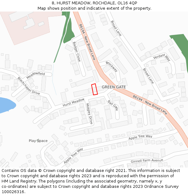 8, HURST MEADOW, ROCHDALE, OL16 4QP: Location map and indicative extent of plot