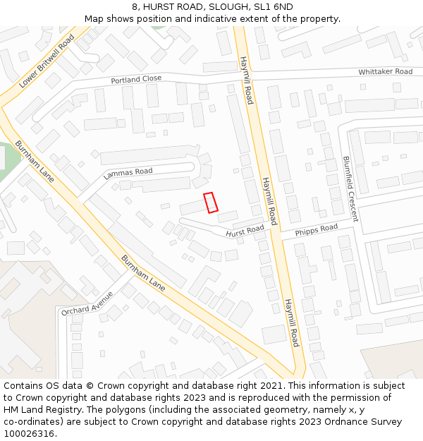 8, HURST ROAD, SLOUGH, SL1 6ND: Location map and indicative extent of plot