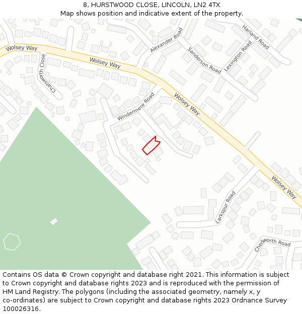 8, HURSTWOOD CLOSE, LINCOLN, LN2 4TX: Location map and indicative extent of plot