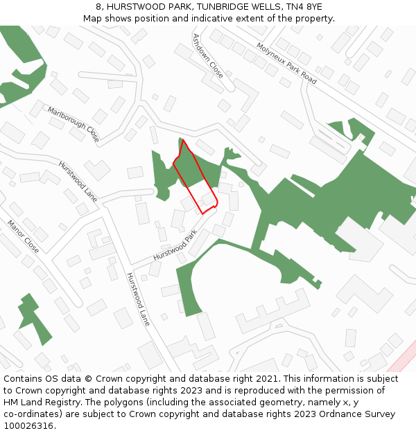 8, HURSTWOOD PARK, TUNBRIDGE WELLS, TN4 8YE: Location map and indicative extent of plot