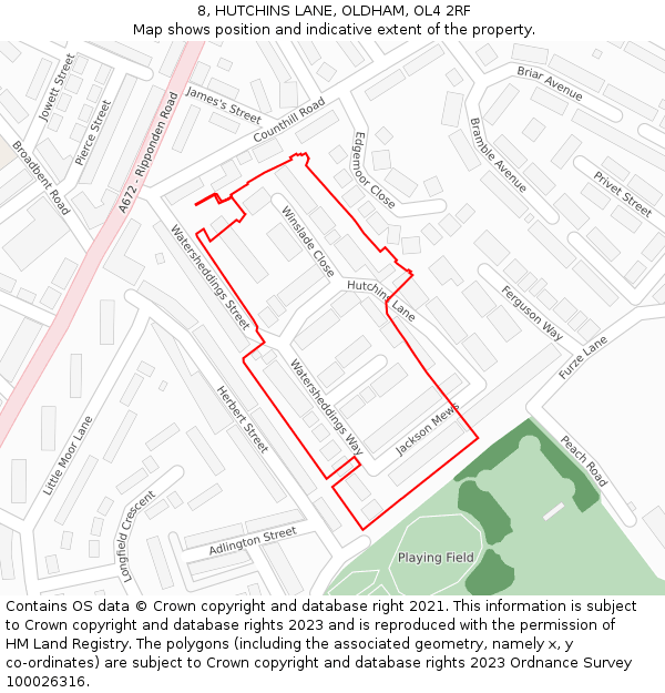 8, HUTCHINS LANE, OLDHAM, OL4 2RF: Location map and indicative extent of plot