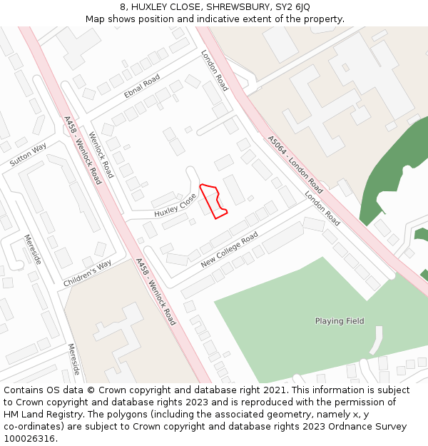 8, HUXLEY CLOSE, SHREWSBURY, SY2 6JQ: Location map and indicative extent of plot