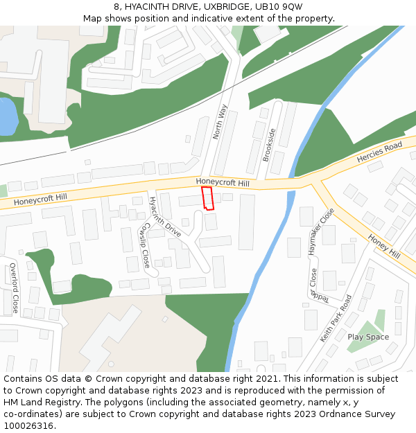 8, HYACINTH DRIVE, UXBRIDGE, UB10 9QW: Location map and indicative extent of plot