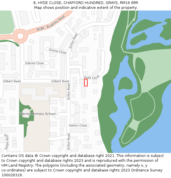 8, HYDE CLOSE, CHAFFORD HUNDRED, GRAYS, RM16 6RR: Location map and indicative extent of plot