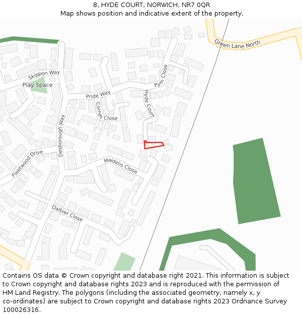 8, HYDE COURT, NORWICH, NR7 0QR: Location map and indicative extent of plot