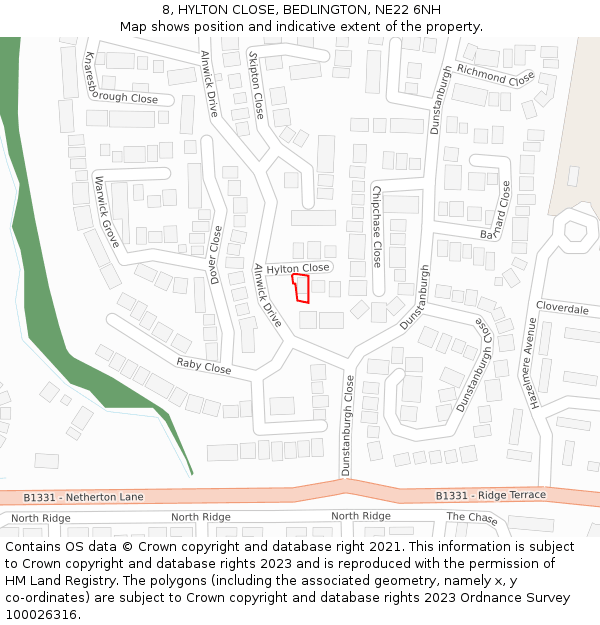 8, HYLTON CLOSE, BEDLINGTON, NE22 6NH: Location map and indicative extent of plot