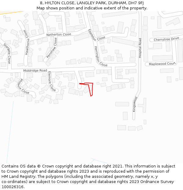 8, HYLTON CLOSE, LANGLEY PARK, DURHAM, DH7 9FJ: Location map and indicative extent of plot