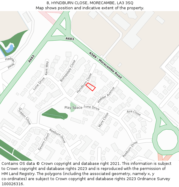8, HYNDBURN CLOSE, MORECAMBE, LA3 3SQ: Location map and indicative extent of plot