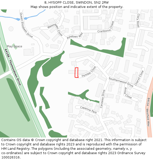 8, HYSOPP CLOSE, SWINDON, SN2 2RW: Location map and indicative extent of plot
