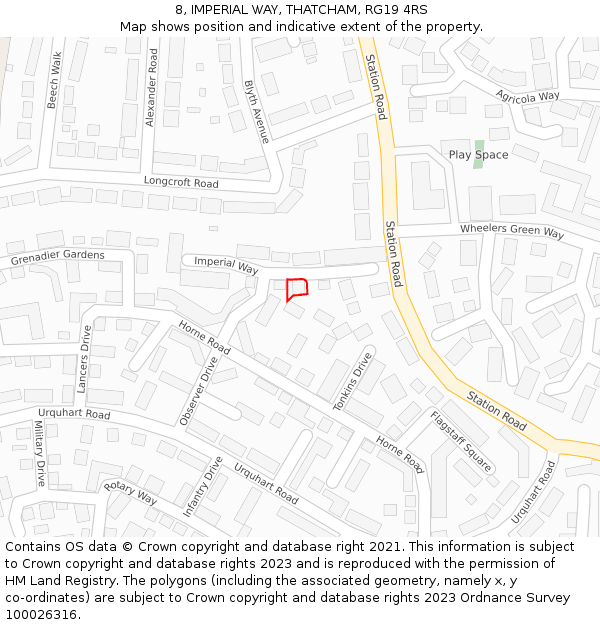 8, IMPERIAL WAY, THATCHAM, RG19 4RS: Location map and indicative extent of plot