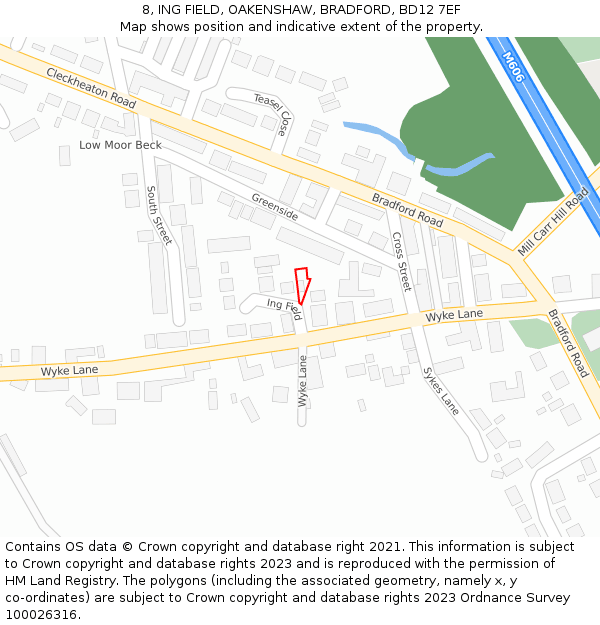 8, ING FIELD, OAKENSHAW, BRADFORD, BD12 7EF: Location map and indicative extent of plot