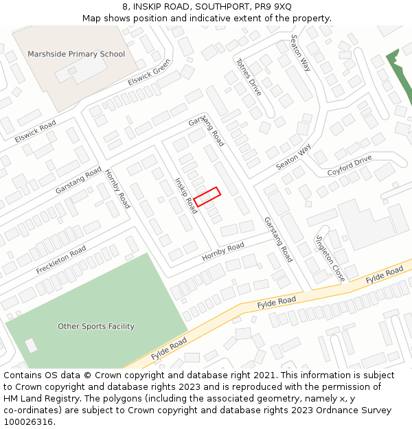 8, INSKIP ROAD, SOUTHPORT, PR9 9XQ: Location map and indicative extent of plot