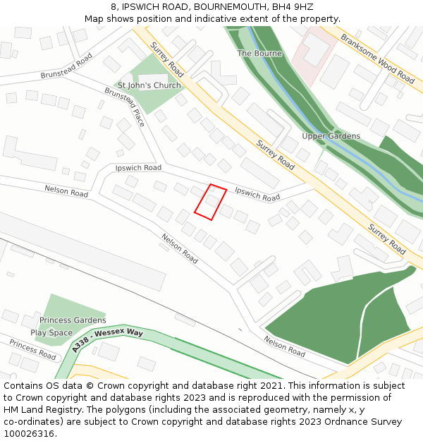 8, IPSWICH ROAD, BOURNEMOUTH, BH4 9HZ: Location map and indicative extent of plot