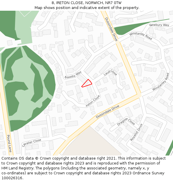 8, IRETON CLOSE, NORWICH, NR7 0TW: Location map and indicative extent of plot