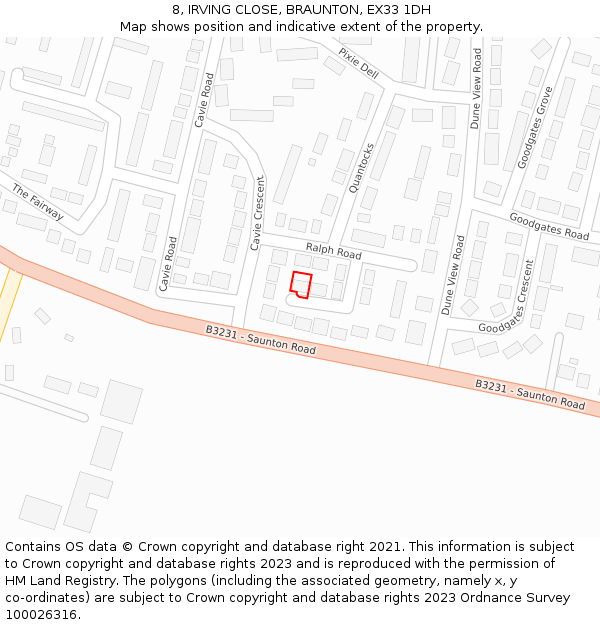 8, IRVING CLOSE, BRAUNTON, EX33 1DH: Location map and indicative extent of plot