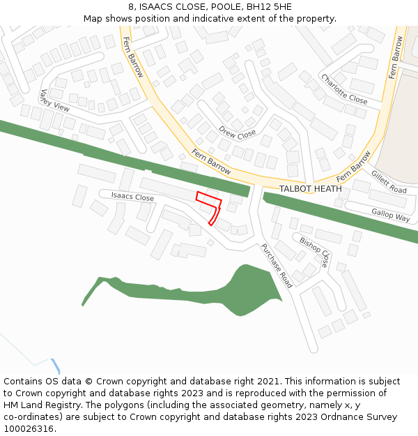 8, ISAACS CLOSE, POOLE, BH12 5HE: Location map and indicative extent of plot