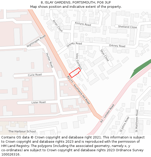 8, ISLAY GARDENS, PORTSMOUTH, PO6 3UF: Location map and indicative extent of plot