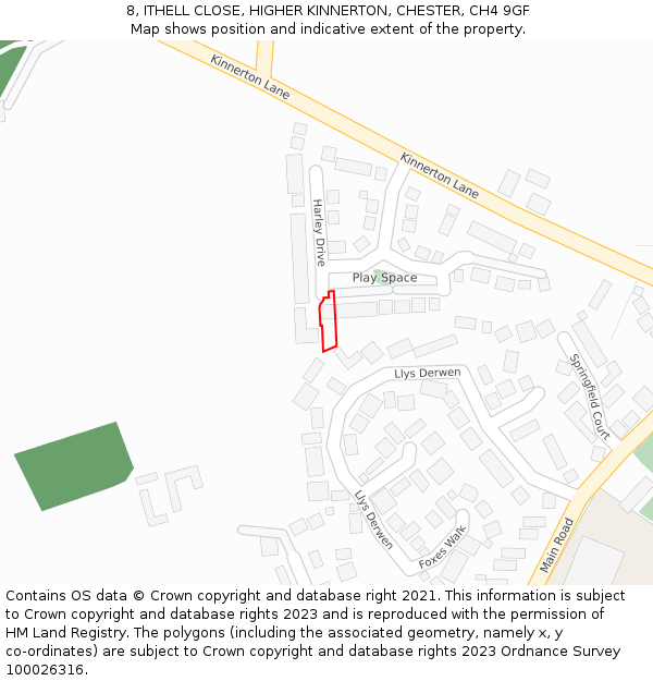 8, ITHELL CLOSE, HIGHER KINNERTON, CHESTER, CH4 9GF: Location map and indicative extent of plot