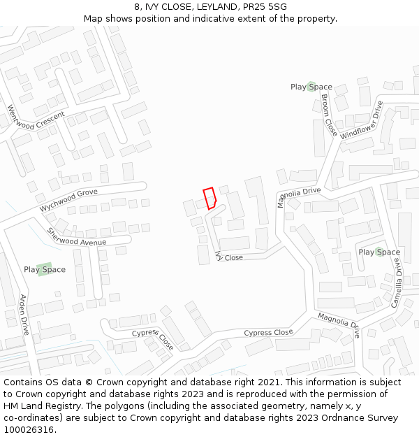 8, IVY CLOSE, LEYLAND, PR25 5SG: Location map and indicative extent of plot