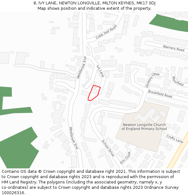 8, IVY LANE, NEWTON LONGVILLE, MILTON KEYNES, MK17 0DJ: Location map and indicative extent of plot